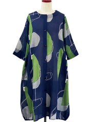 MONA LISA by Pure Fit - Button Front Dress - Abstract Collage Print - 264366-DB - DARK BLUE (C)