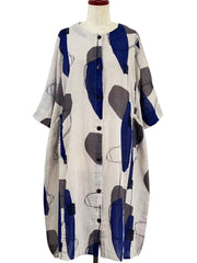 MONA LISA by Pure Fit - Button Front Dress - Abstract Collage Print - 264366-LG - LIGHT GREY (B)