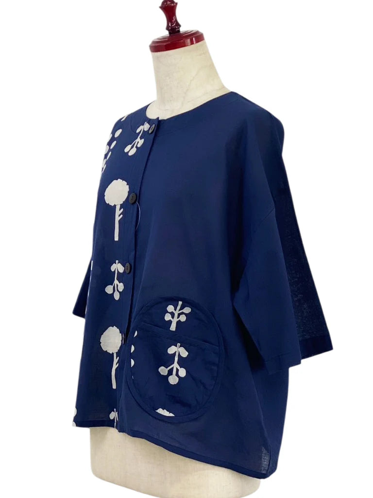 MONA LISA by Pure Fit - Circle Pocket Jacket - Contemporary Print - 264369-1-DB - DARK BLUE (C)