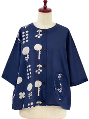 MONA LISA by Pure Fit - Circle Pocket Jacket - Contemporary Print - 264369-1-DB - DARK BLUE (C)
