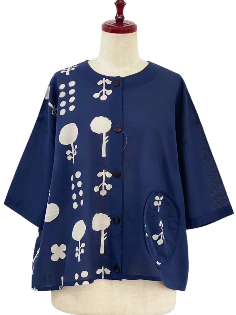 MONA LISA by Pure Fit - Circle Pocket Jacket - Contemporary Print - 264369-1-DB - DARK BLUE (C)