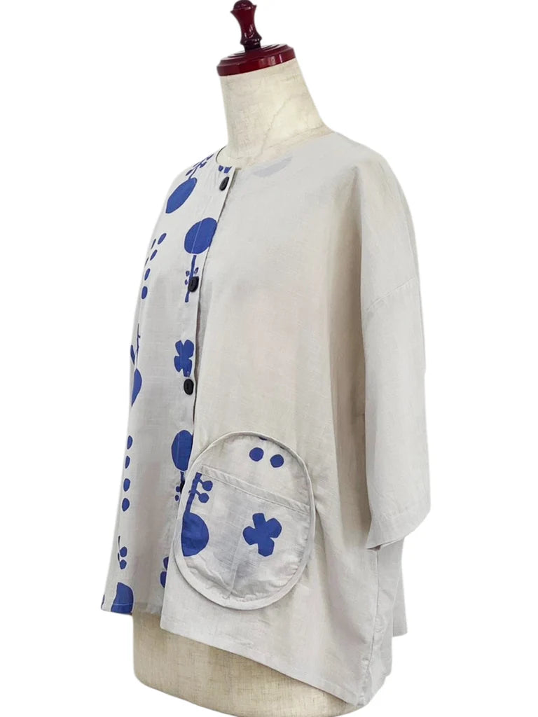 MONA LISA by Pure Fit - Circle Pocket Jacket - Contemporary Print - 264369-1-LG - LIGHT GREY (B)