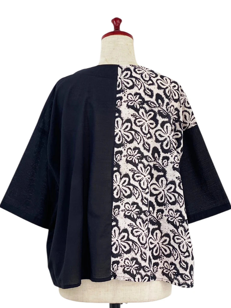 MONA LISA by Pure Fit - Circle Pocket Jacket - Floral Stamp Print - 264369-2-BK - BLACK (A)