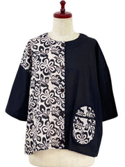 MONA LISA by Pure Fit - Circle Pocket Jacket - Floral Stamp Print - 264369-2-BK - BLACK (A)