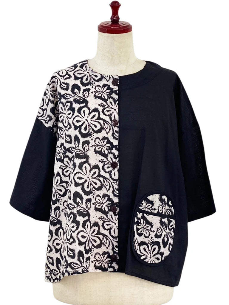 MONA LISA by Pure Fit - Circle Pocket Jacket - Floral Stamp Print - 264369-2-BK - BLACK (A)