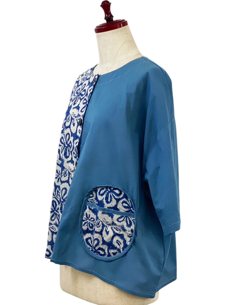 MONA LISA by Pure Fit - Circle Pocket Jacket - Floral Stamp Print - 264369-2-BL - BLUE (C)