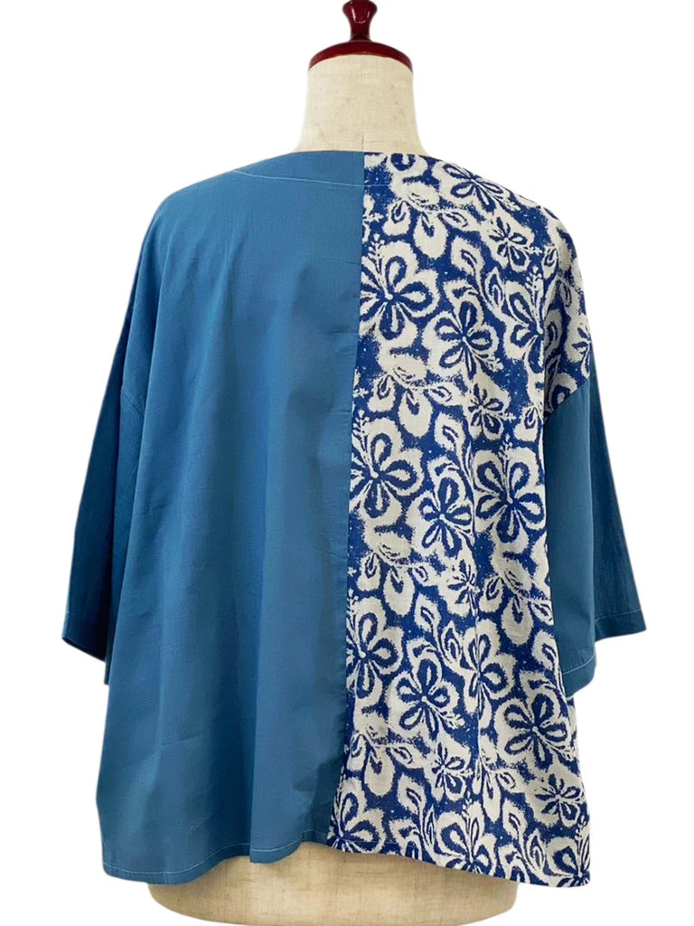 MONA LISA by Pure Fit - Circle Pocket Jacket - Floral Stamp Print - 264369-2-BL - BLUE (C)