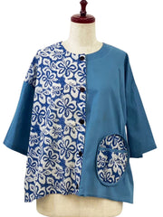 MONA LISA by Pure Fit - Circle Pocket Jacket - Floral Stamp Print - 264369-2-BL - BLUE (C)
