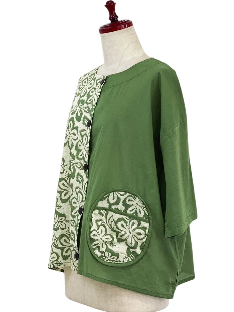 MONA LISA by Pure Fit - Circle Pocket Jacket - Floral Stamp Print - 264369-2-GE - GREEN (H)