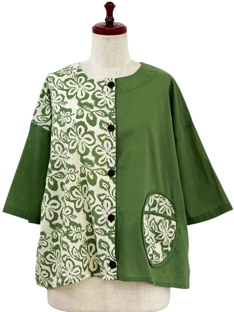 MONA LISA by Pure Fit - Circle Pocket Jacket - Floral Stamp Print - 264369-2-GE - GREEN (H)