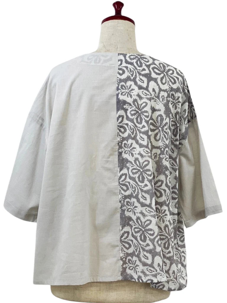 MONA LISA by Pure Fit - Circle Pocket Jacket - Floral Stamp Print - 264369-2-LG -  LIGHT GREY (B)