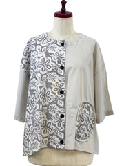 MONA LISA by Pure Fit - Circle Pocket Jacket - Floral Stamp Print - 264369-2-LG -  LIGHT GREY (B)