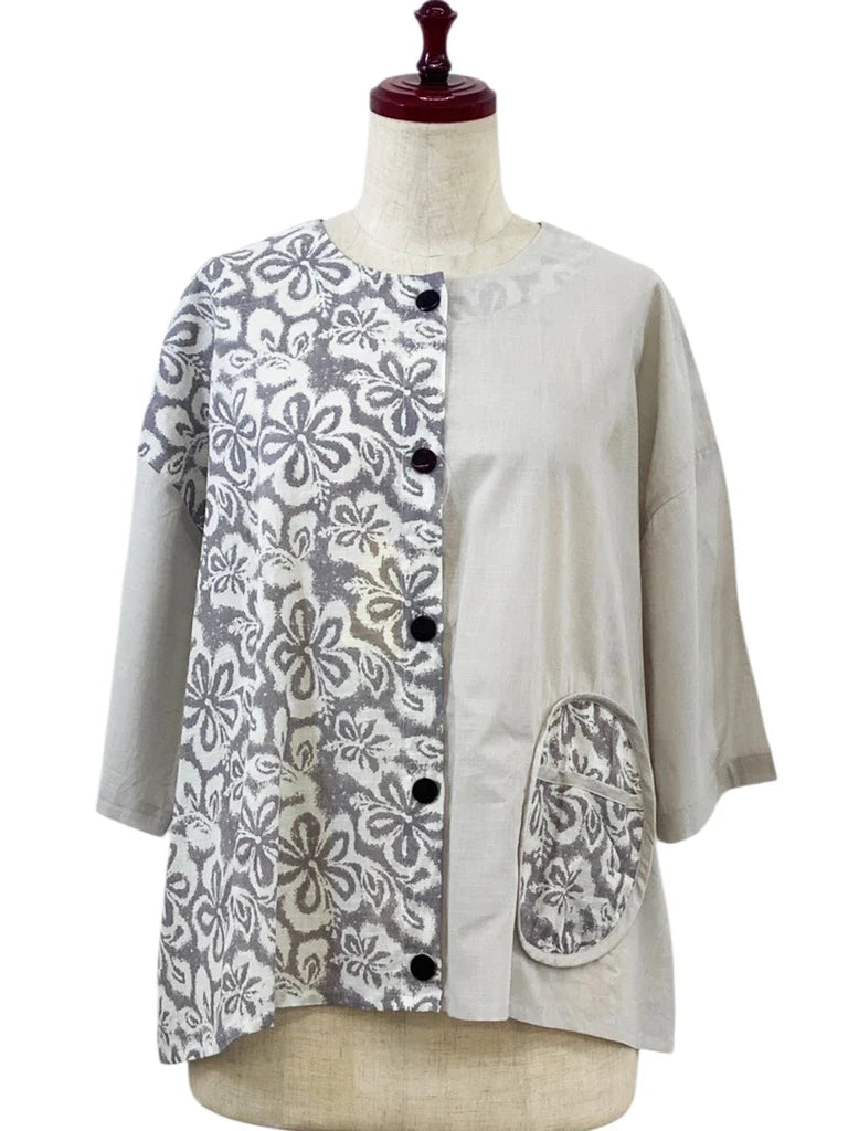 MONA LISA by Pure Fit - Circle Pocket Jacket - Floral Stamp Print - 264369-2-LG -  LIGHT GREY (B)