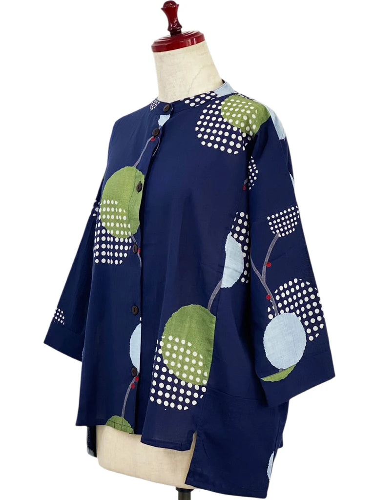 MONA LISA by Pure Fit - Hi-Low Short Jacket - Modern Botanical Print - 264371-DB - DARK BLUE (C)