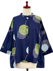 MONA LISA by Pure Fit - Hi-Low Short Jacket - Modern Botanical Print - 264371-DB - DARK BLUE (C)