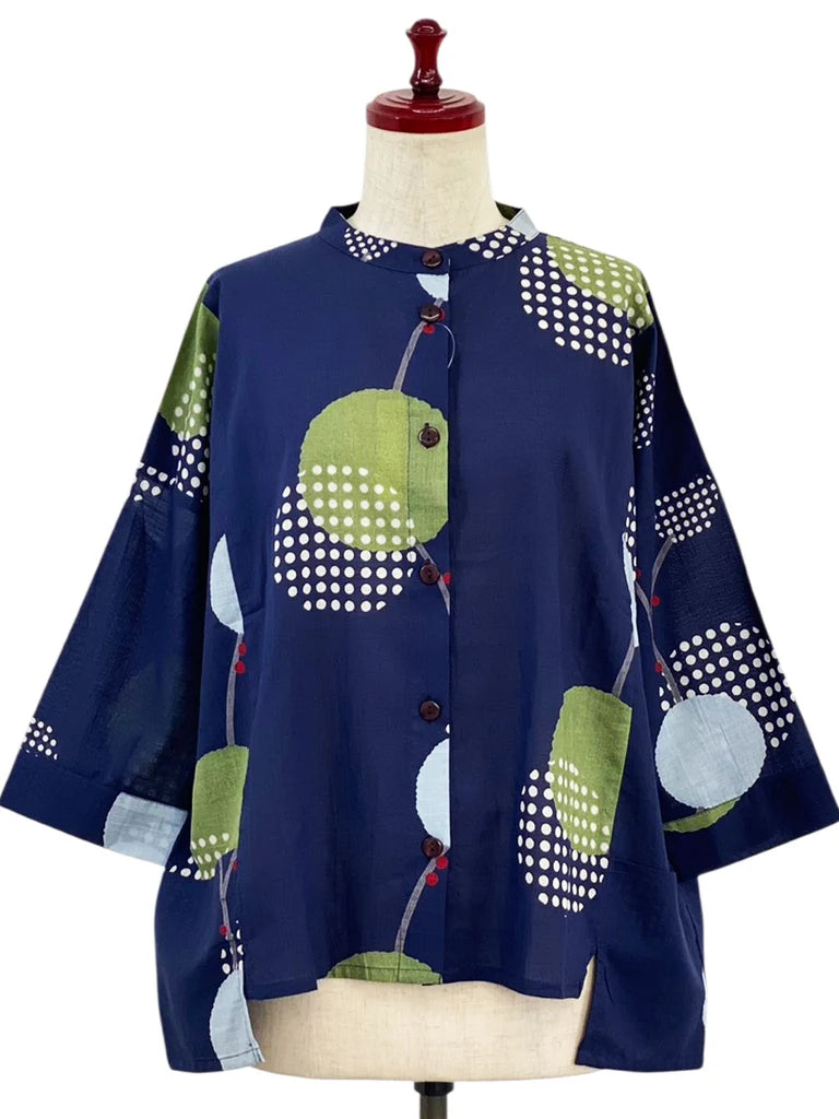 MONA LISA by Pure Fit - Hi-Low Short Jacket - Modern Botanical Print - 264371-DB - DARK BLUE (C)