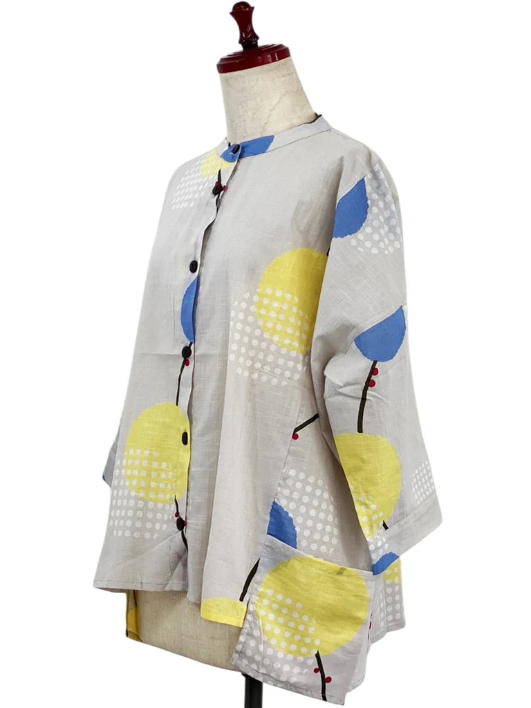 MONA LISA by Pure Fit - Hi-Low Short Jacket - Modern Botanical Print - 264371-LG - LIGHT GREY (B)