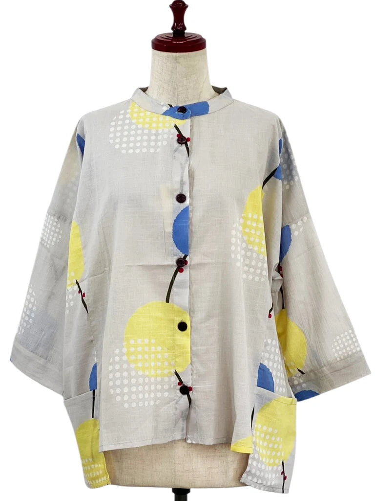 MONA LISA by Pure Fit - Hi-Low Short Jacket - Modern Botanical Print - 264371-LG - LIGHT GREY (B)