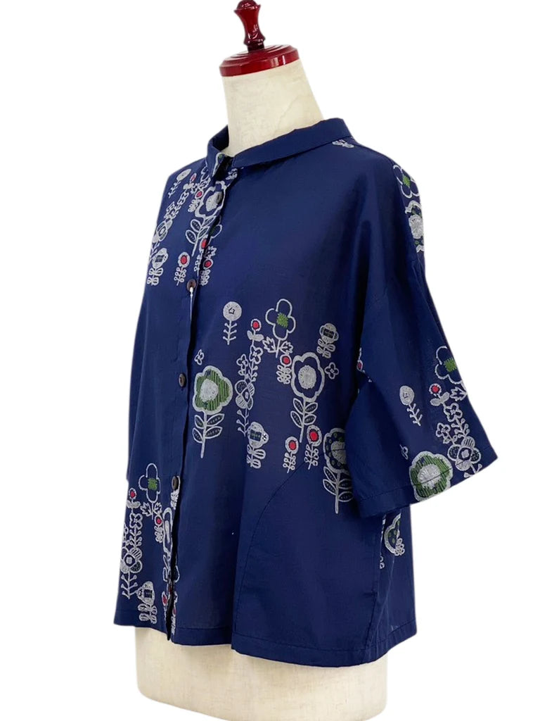 MONA LISA by Pure Fit - Simple Jacket - Secret Garden Print - 264376-DB - DARK BLUE (C)