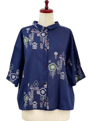 MONA LISA by Pure Fit - Simple Jacket - Secret Garden Print - 264376-DB - DARK BLUE (C)