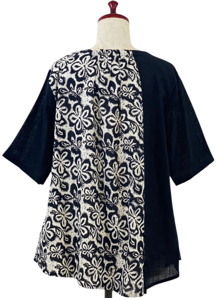 MONA LISA by Pure Fit - Combo Pullover - Floral Stamp Print - 264378-2-BK - BLACK (A)