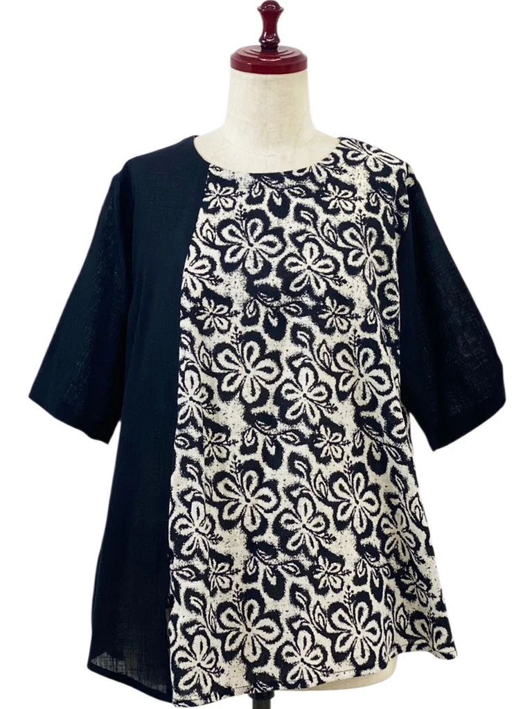 MONA LISA by Pure Fit - Combo Pullover - Floral Stamp Print - 264378-2-BK - BLACK (A)