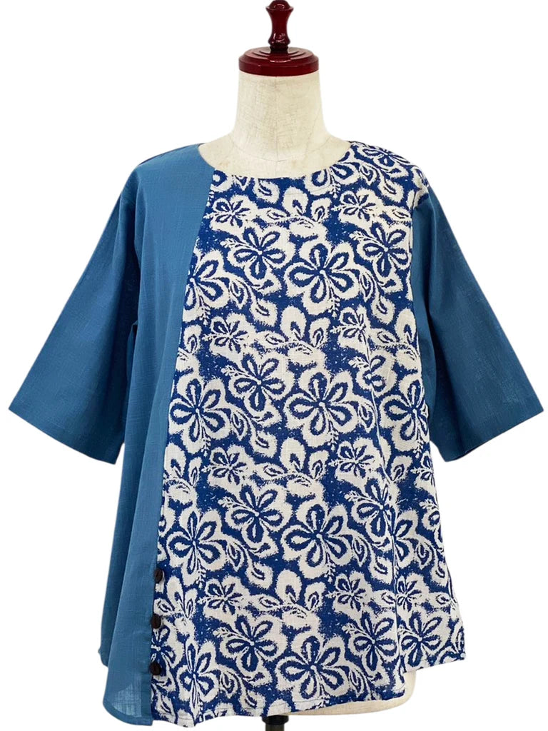 MONA LISA by Pure Fit - Combo Pullover - Floral Stamp Print - 264378-2-BL - BLUE (C)