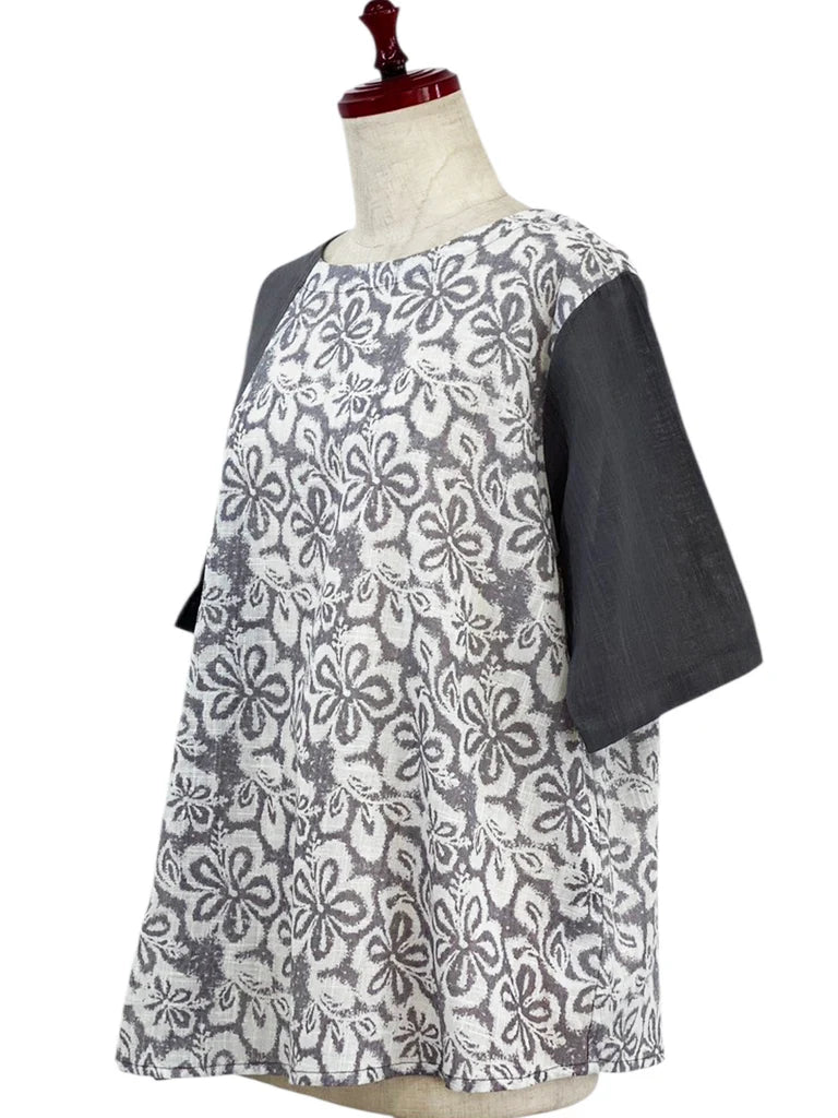 MONA LISA by Pure Fit - Combo Pullover - Floral Stamp Print - 264378-2-LG - LIGHT GREY (B)