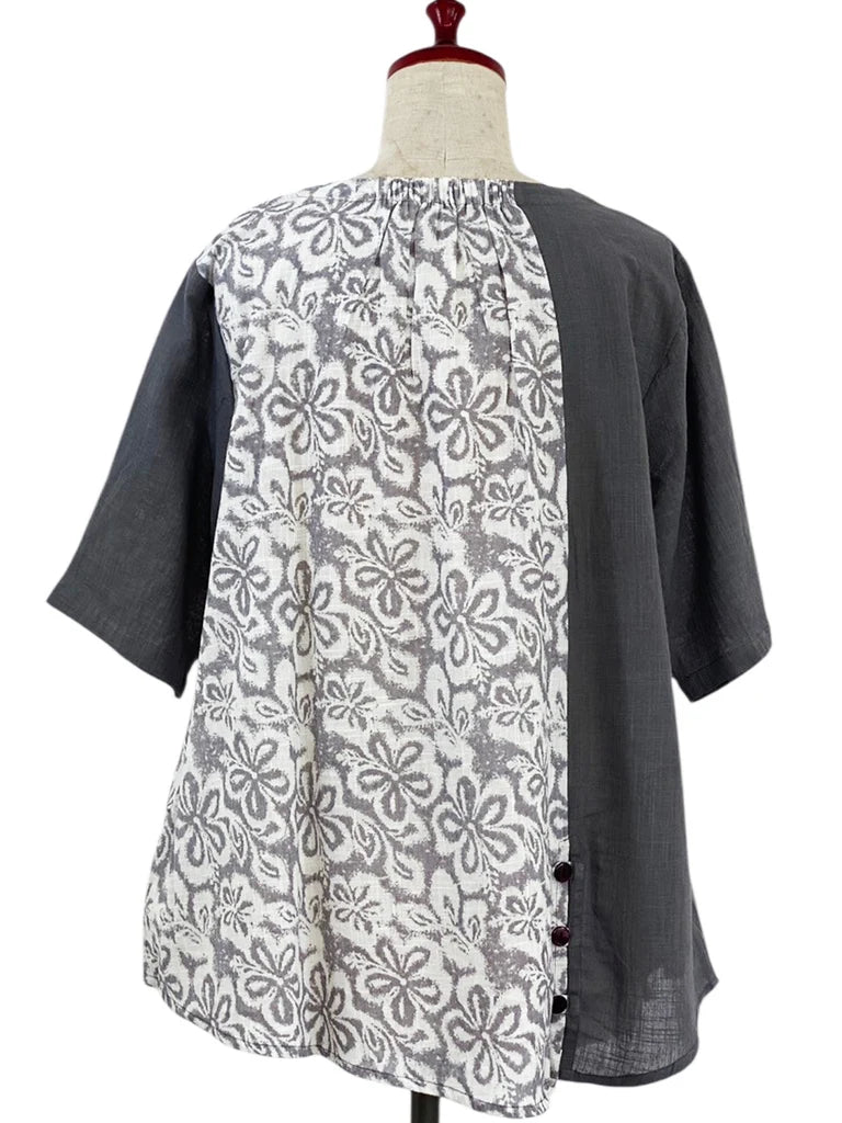 MONA LISA by Pure Fit - Combo Pullover - Floral Stamp Print - 264378-2-LG - LIGHT GREY (B)