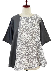 MONA LISA by Pure Fit - Combo Pullover - Floral Stamp Print - 264378-2-LG - LIGHT GREY (B)