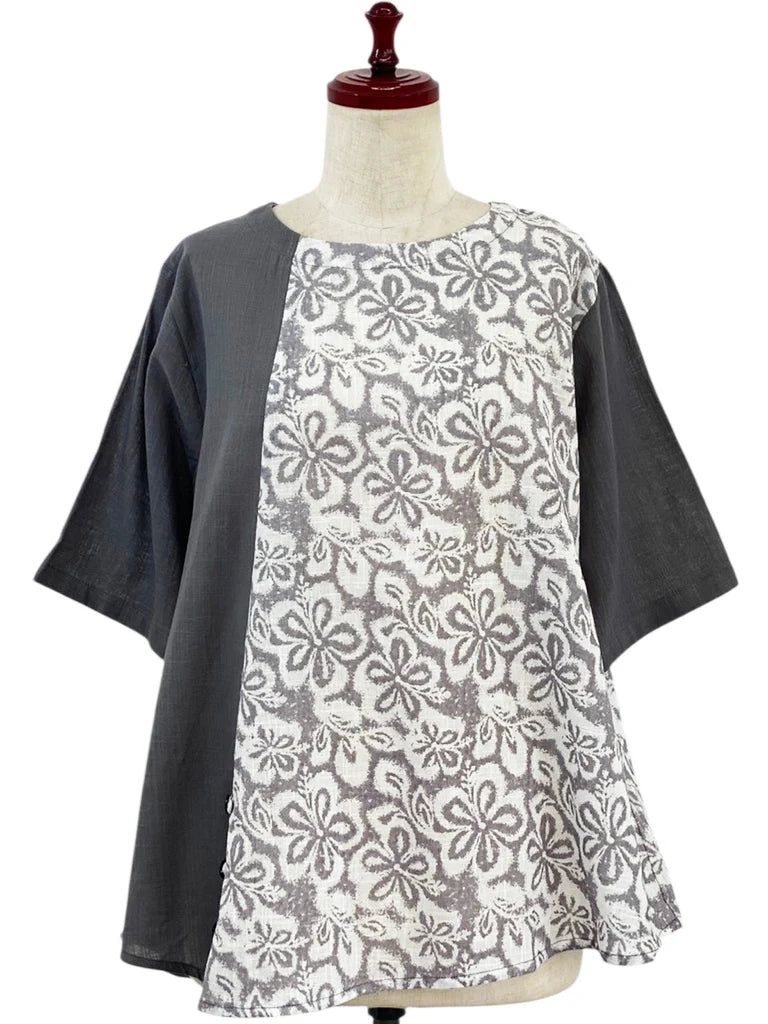 MONA LISA by Pure Fit - Combo Pullover - Floral Stamp Print - 264378-2-LG - LIGHT GREY (B)