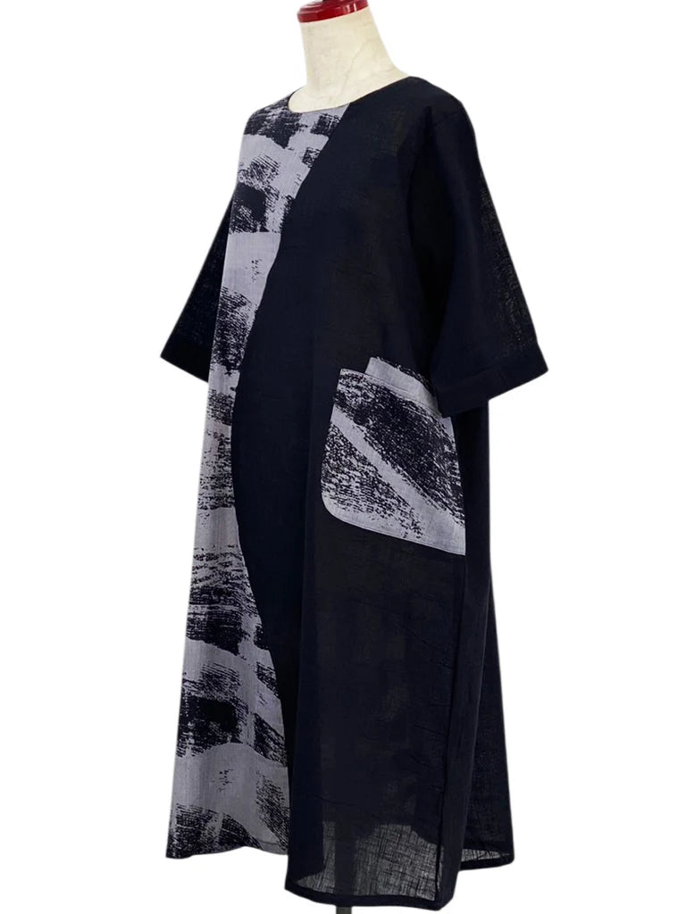 MONA LISA by Pure Fit - Combo Dress - Brushstroke Print - 264381-BK - BLACK (A)