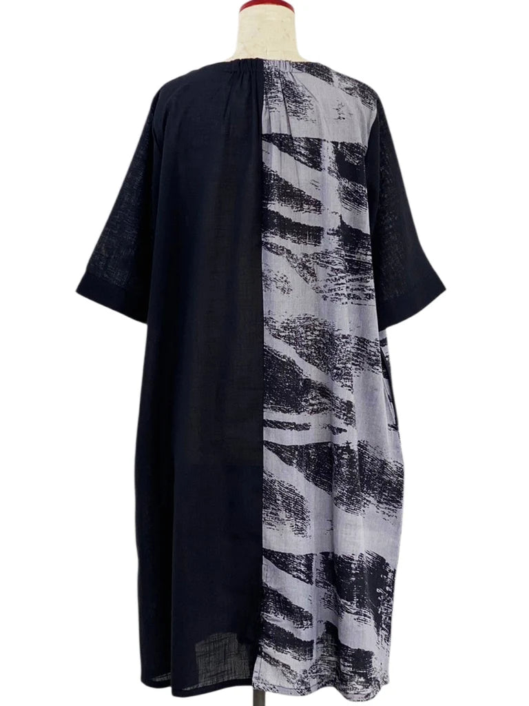 MONA LISA by Pure Fit - Combo Dress - Brushstroke Print - 264381-BK - BLACK (A)