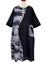 MONA LISA by Pure Fit - Combo Dress - Brushstroke Print - 264381-BK - BLACK (A)