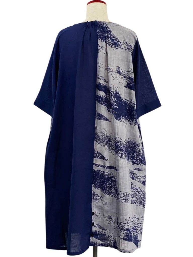 MONA LISA by Pure Fit - Combo Dress - Brushstroke Print - 264381-DB - DARK BLUE (C)