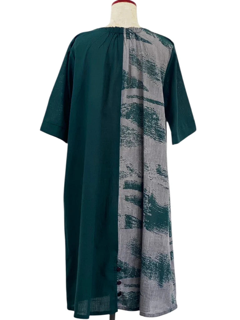 MONA LISA by Pure Fit - Combo Dress - Brushstroke Print - 264381-GE - GREEN (H)