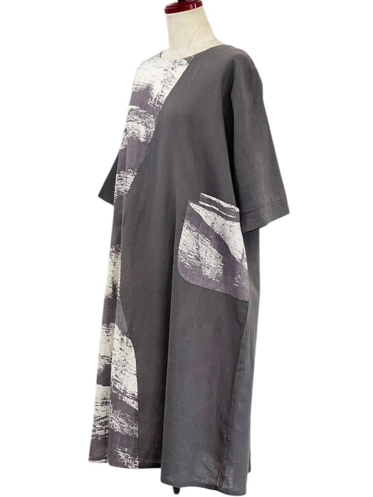 MONA LISA by Pure Fit - Combo Dress - Brushstroke Print - 264381-NT - NATURAL (G)