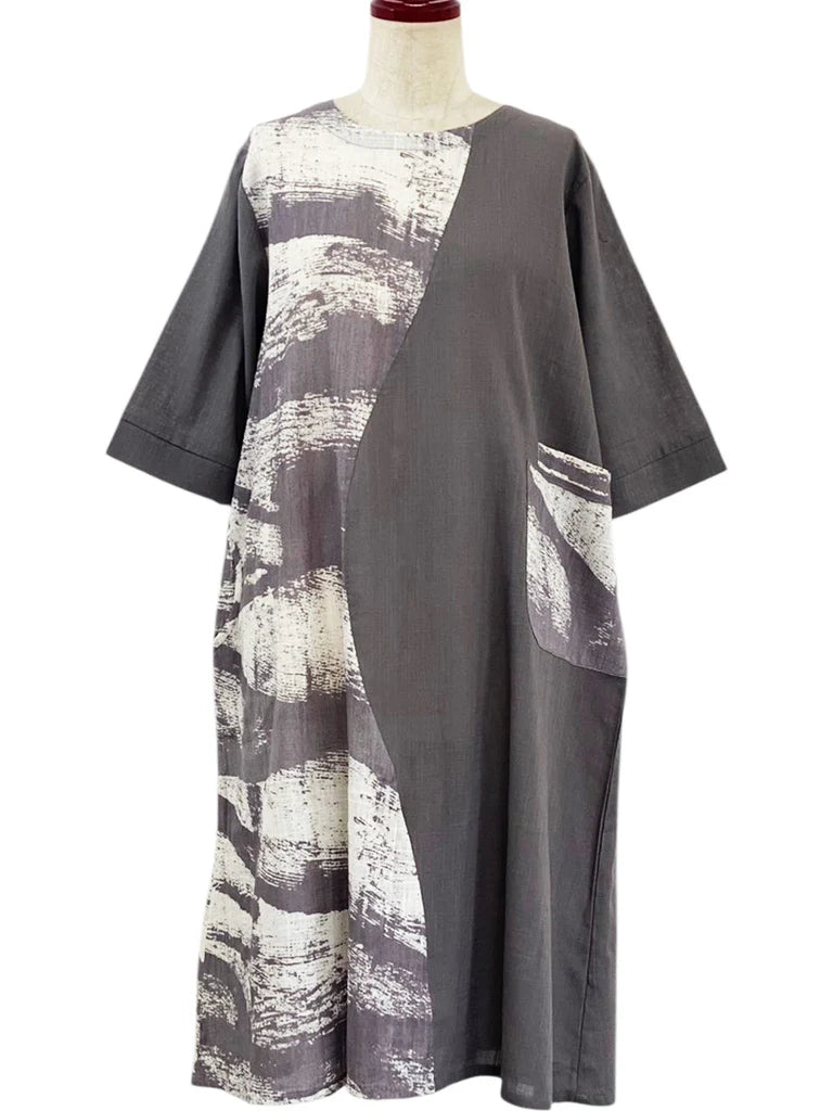 MONA LISA by Pure Fit - Combo Dress - Brushstroke Print - 264381-NT - NATURAL (G)