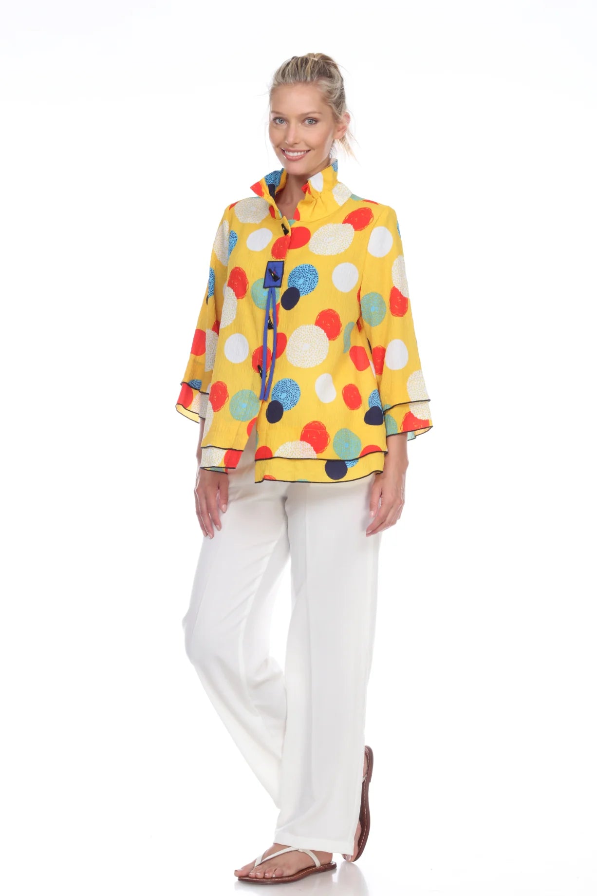 MOONLIGHT Yellow Button Down Polkadot Top - 2654 POKN