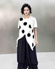 Vanite Couture Asymmetric Polka Dot Cotton Top - 2683 - WHITE/DOTS
