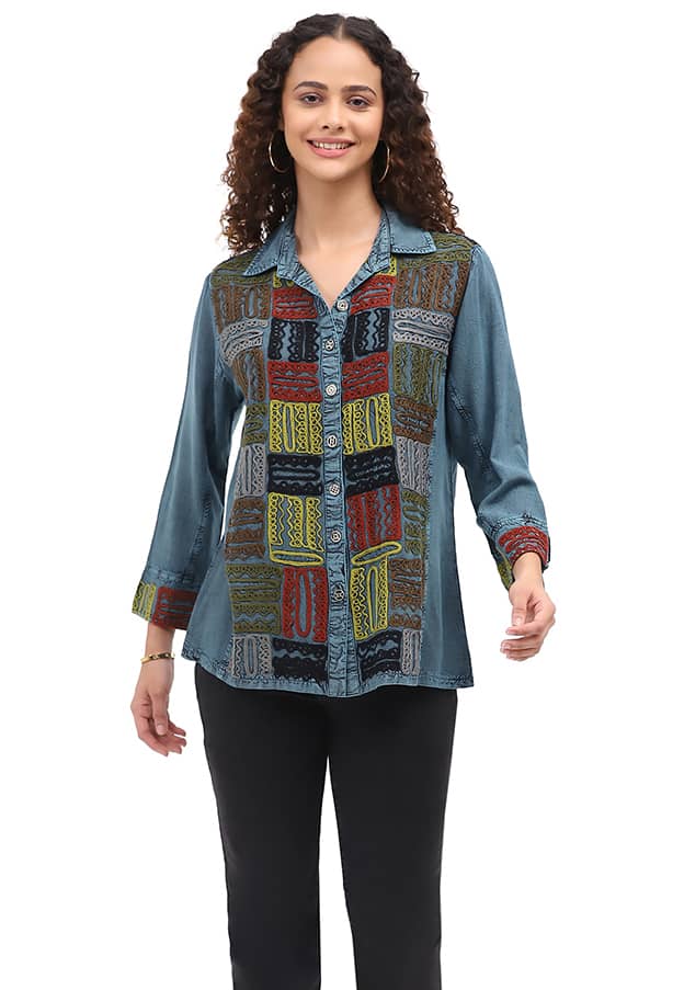 Parsley & Sage - INDIA EMBROIDERED SHIRT - 26F547G - TEAL