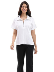 Parsley & Sage SHAWN S/S ZIPPER TOP - 26T40B2P - WHITE