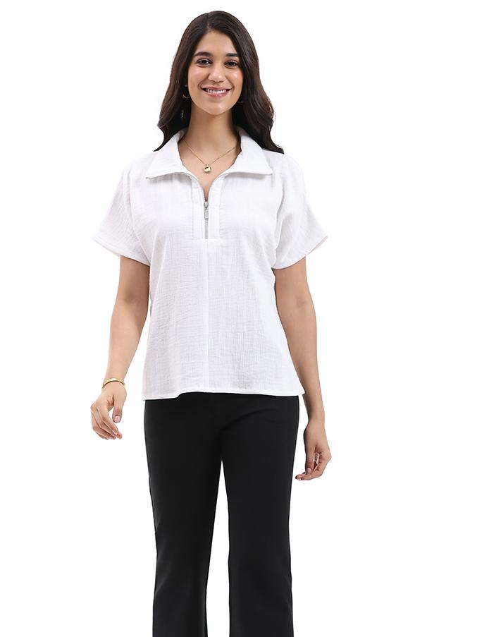 Parsley & Sage SHAWN S/S ZIPPER TOP - 26T40B2P - WHITE