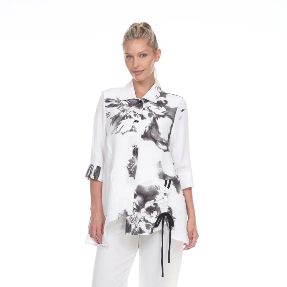 MOONLIGHT White & Black Abstract Print Blouse - 2782 - WHT
