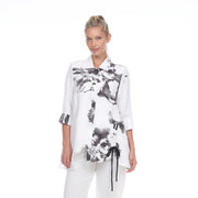 MOONLIGHT White & Black Abstract Print Blouse - 2782 - WHT
