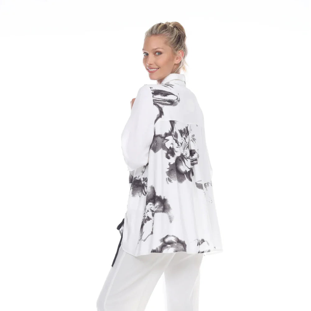 MOONLIGHT White & Black Abstract Print Blouse - 2782 - WHT