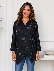 Vanite Couture Asymmetric Button Front Pattern Top - 2905-2 - BLACK/WHITE