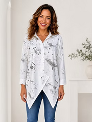 Vanite Couture Asymmetric Button Front Pattern Top - 2905-2 - WHITE/BLACK