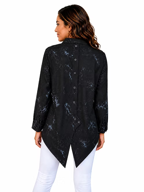 Vanite Couture Asymmetric Button Front Pattern Top - 2905-2 - BLACK/WHITE