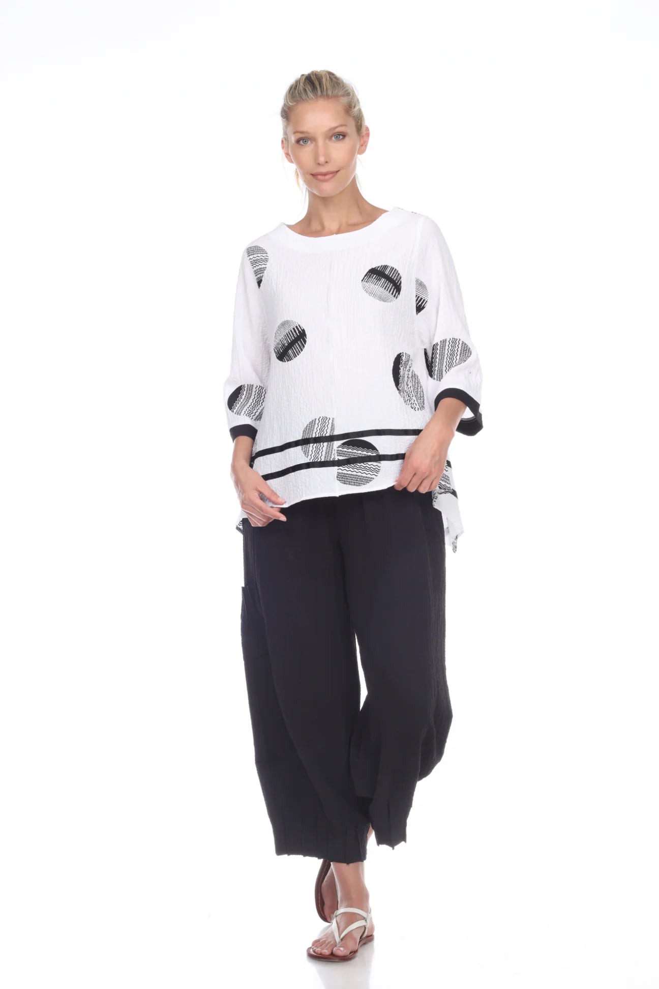 MOONLIGHT White Tunic with Black Artsy Circles - 2980